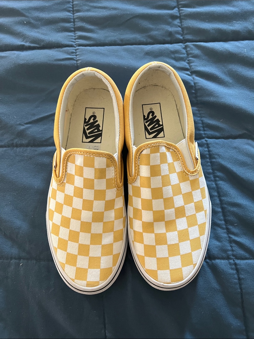 Yellow Checkered Slip On Vans